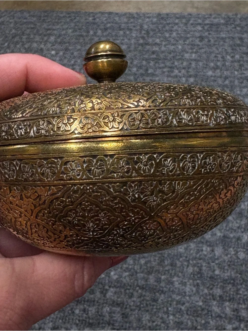 Vintage Ornate Brass Decorative Trinket  Box with Embossed Lid